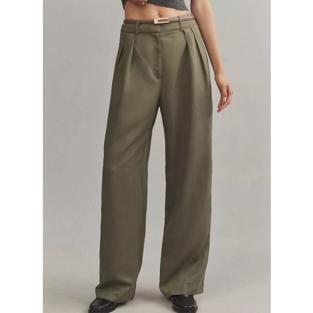 MARE MARE x Anthropologie Green Belted Wide-Leg Trousers Size Small